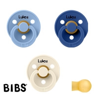 BIBS Colour Schnuller mit Namen, Gr. 2, Ivory, Cornflower, Sky Blue, Rund Latex, (3er Pack)